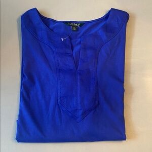 Ralph Lauren Split-Neck Top Cotton 3x NEW Royal Blue